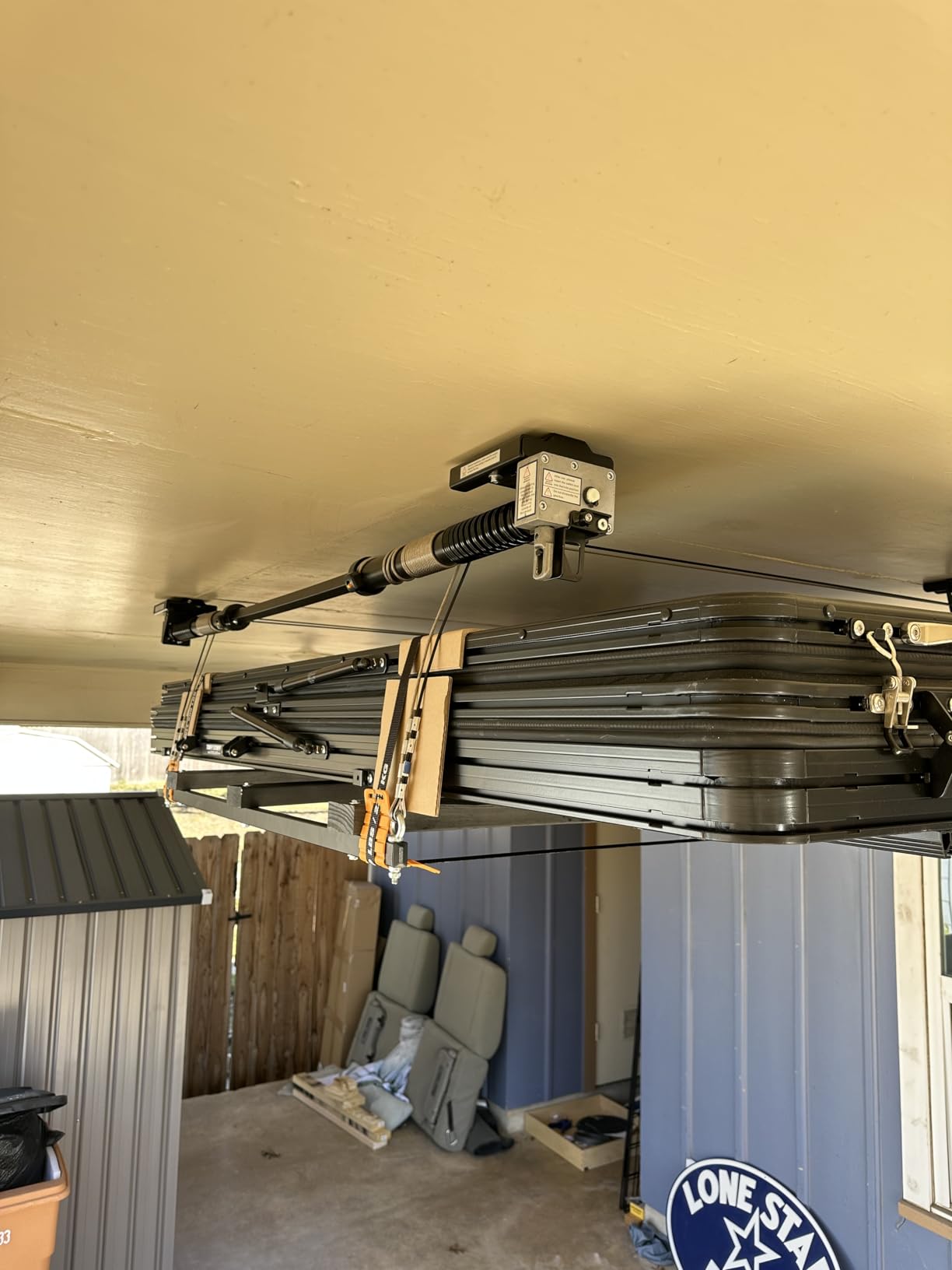 FLEXIMOUNTS Overhead Garage Storage Rack Lift, 4x4 Ft Heavy-Duty Garage Ceiling Storage Racks, Adjustable Organization System With 71'' L Axle, 350lbs Load Capacity, Flat Black customer photo 2