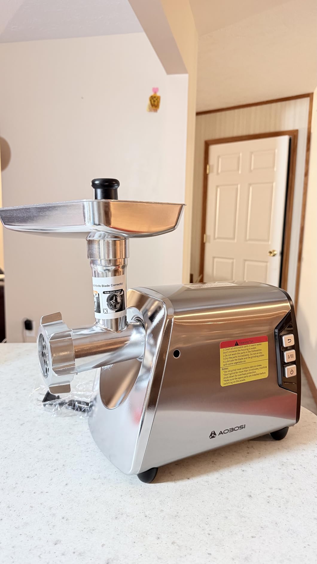 AAOBOSI #12 Meat Grinder, [3000W] 3 Speed Meat Grinder Heavy Duty: Built-in Storage Box, 2 Blades,4 Plates,3 Sausage Stuffers,Kibbe Kit,Meat Claw & Burger Press, for Home & Kitchen Use customer photo 2