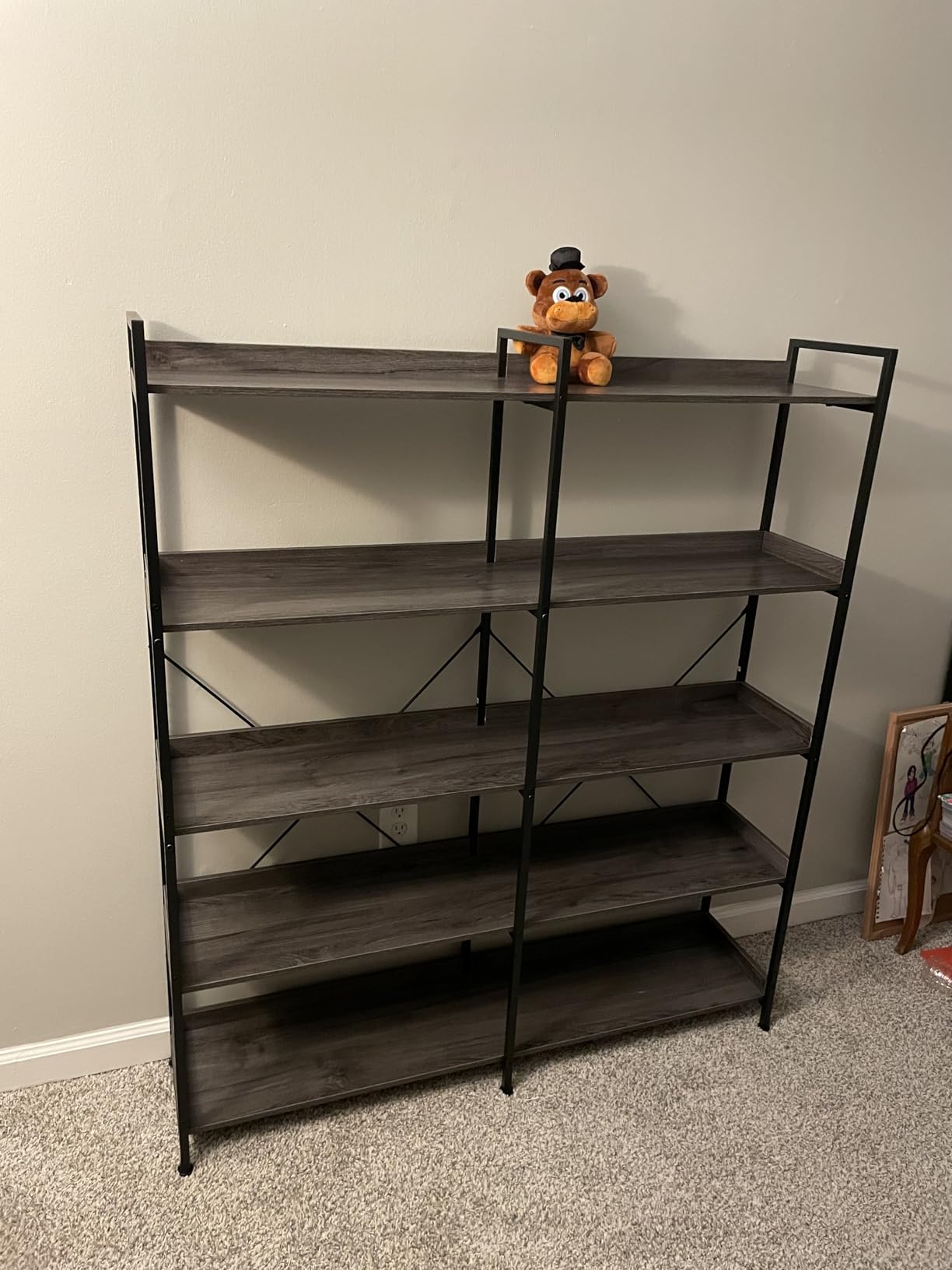 Huuger 5 Tier Bookshelf, Display Bookshelf with 10 Open Shelves and Raised Baffle, 47.2 Inch Straight Wide Bookcase with Metal Frame and Wooden Board, Adjustable Feet, Rustic Brown customer photo 1