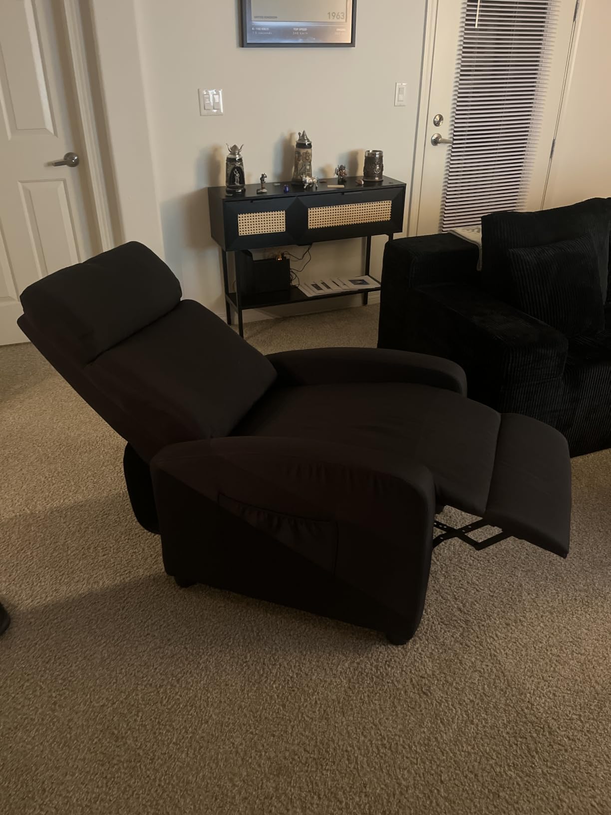 Recliner Chair for Living Room, Modern Adjustable Home Theater Seating Single Sofa Manual Push Back Armchair with Soft Linen Upholstery & High Backrest for Small Spaces, Linen-Gray customer photo 2