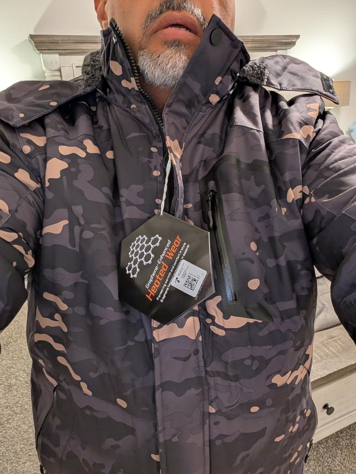 Graphene Heated Jacket for Men Fur Lined with Large Capacity Battery Pack customer photo 2