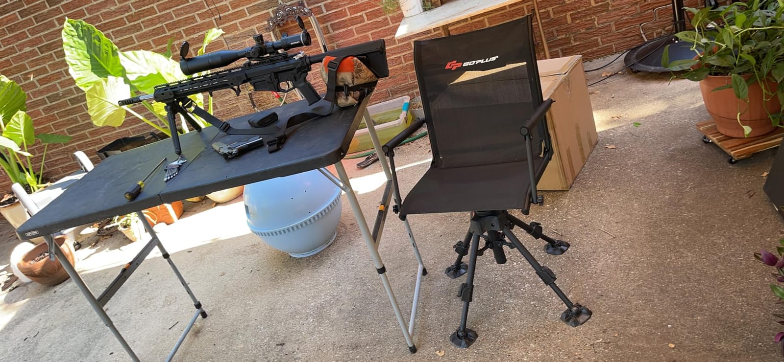 HAPPYGRILL 360° Swivel Hunting Chair, Folding Silent Hunting Blind Chair with Adjustable Height Legs, All-Terrain Foot Pads, Portable Sniper Seat for Fishing, 330 LBS Capacity customer photo 1