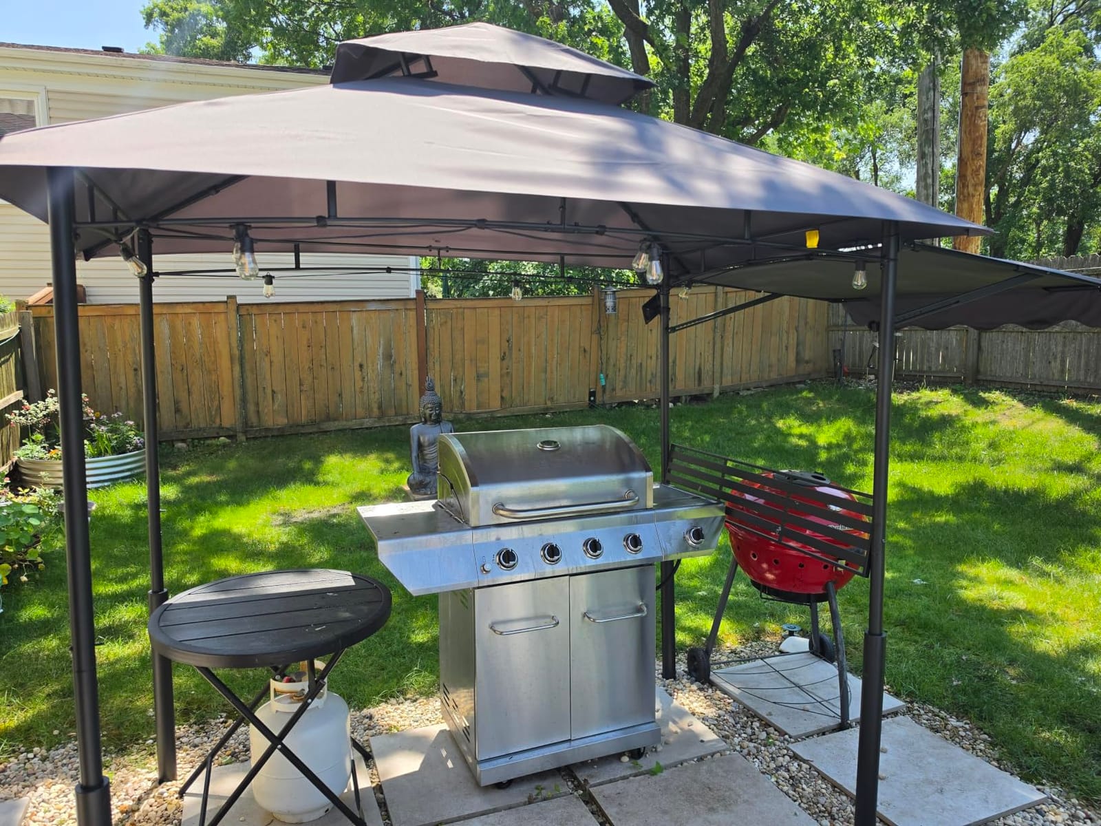 VEVOR Grill Gazebo, 11x5 ft BBQ Gazebo with Extra Awning, Double-Tiered Outdoor Grill Shelter, Thickened Support Legs, Powder-Coated Steel Grilling Canopy with Side Shelves, Bottle Opener & Hooks customer photo 1