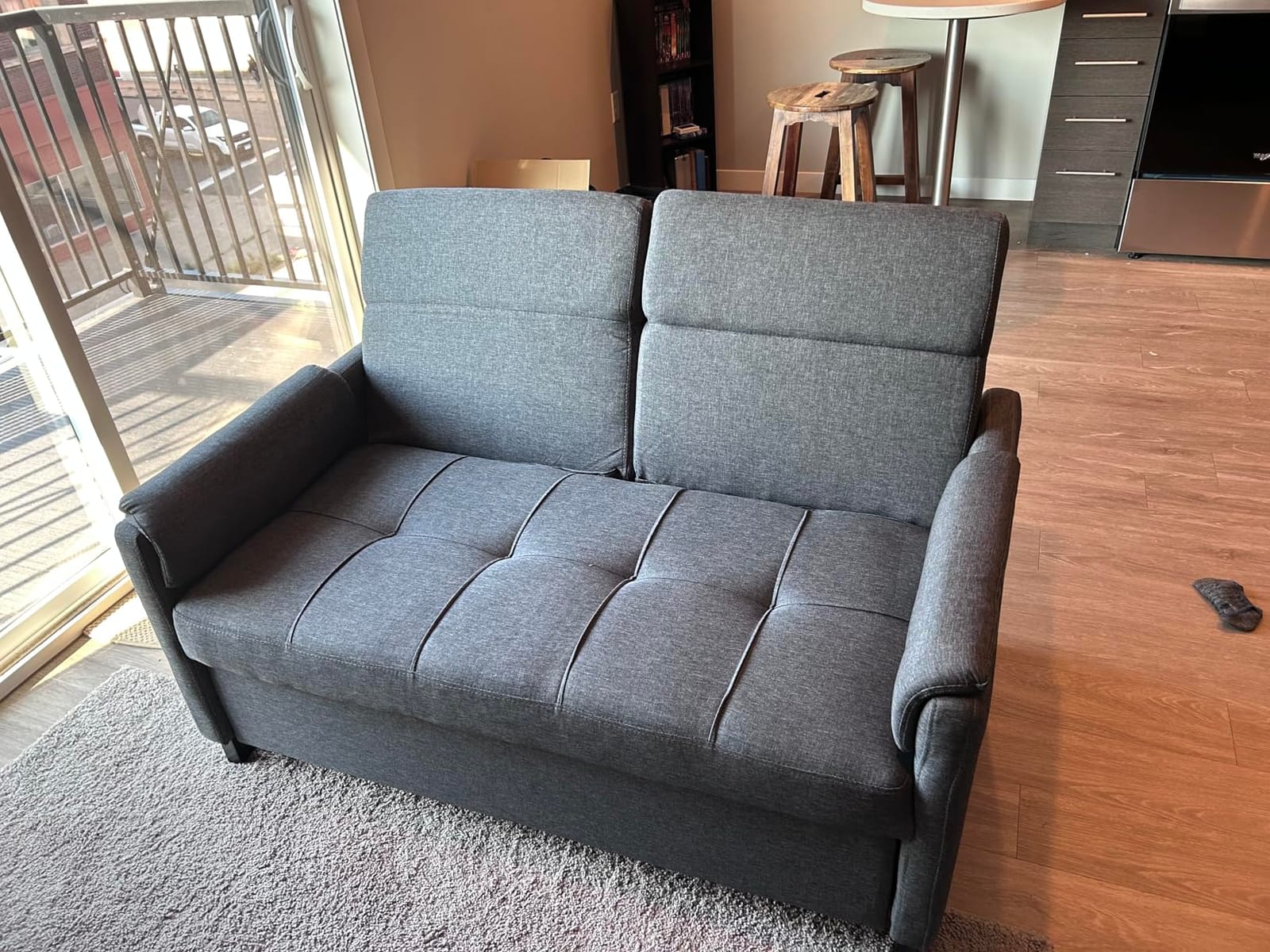 Gizoon Convertible Loveseat Sofa Bed, 3-in-1 Pull Out Couch for Small Space | Modern Small Sleeper Sofa Bed with 5-Position Adjustable Backrest & Side Pockets, Apartment, Dorm, Guest Room, Light Grey customer photo 2