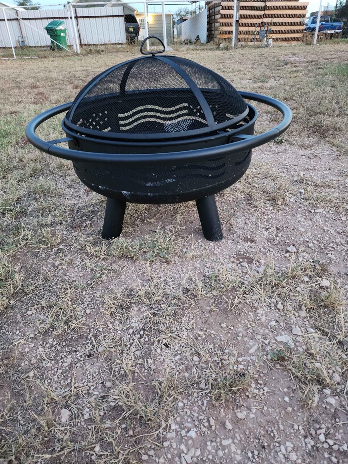Breezz American Flag Wood-Burning Fire Pit 32 in Includes mesh cover and fire poker for patios backyards 4th of July and Memorial Day gatherings customer photo 1