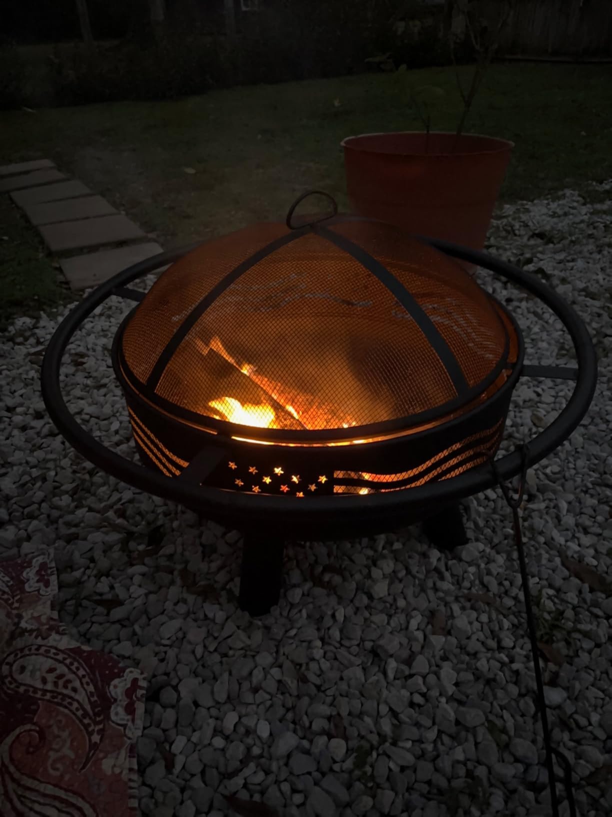 Breezz American Flag Wood-Burning Fire Pit 32 in Includes mesh cover and fire poker for patios backyards 4th of July and Memorial Day gatherings customer photo 2