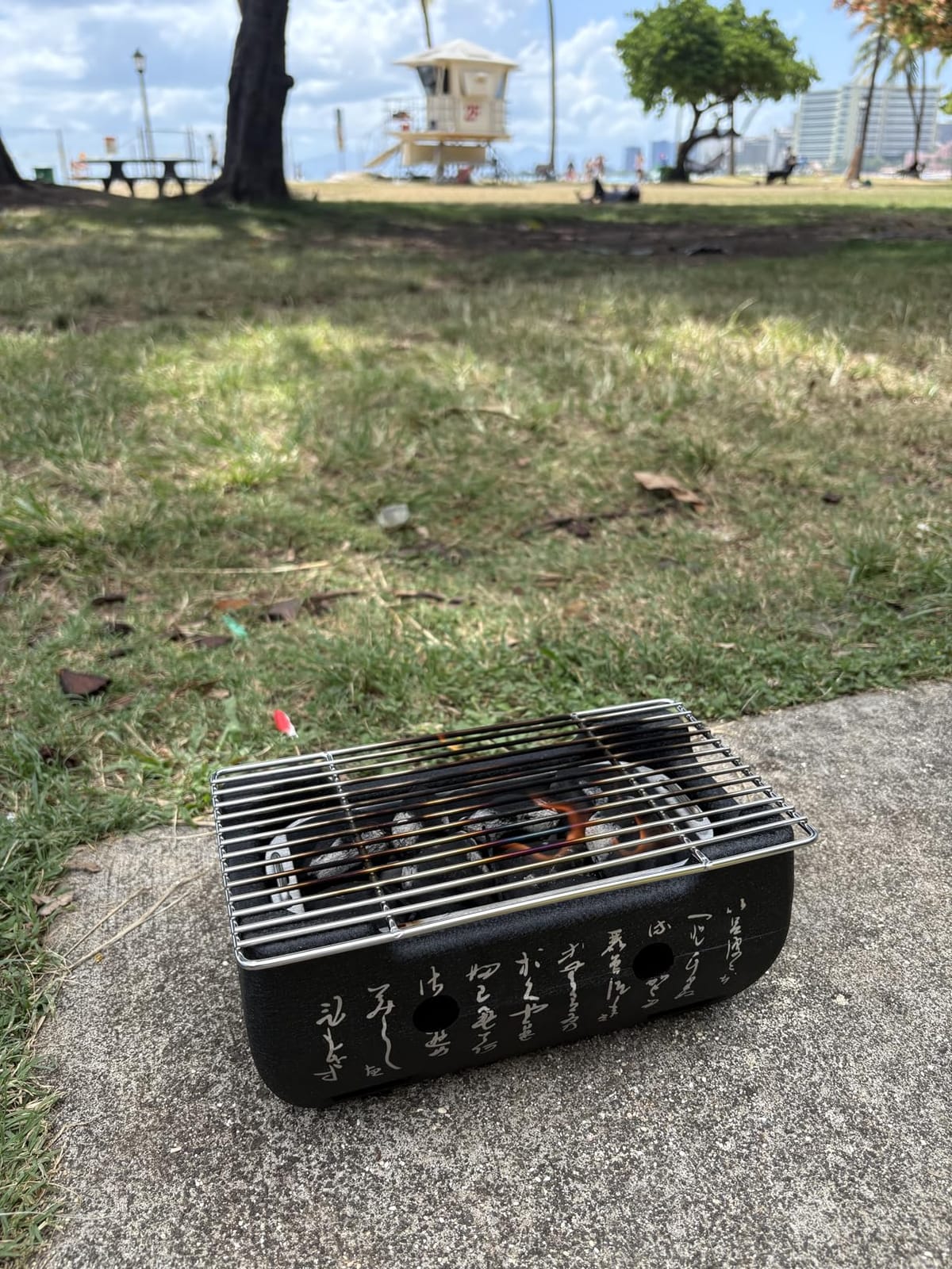 Japanese Hibachi Grill, Portable Tabletop Yakitori Charcoal Grill for Indoor Outdoor BBQ with Wooden Base & Cooking Grate 4.9x4.5x9.4in customer photo 1