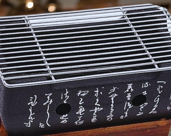 Japanese Hibachi Grill, Portable Tabletop Yakitori Charcoal Grill for Indoor Outdoor BBQ with Wooden Base & Cooking Grate 4.9x4.5x9.4in customer photo 2