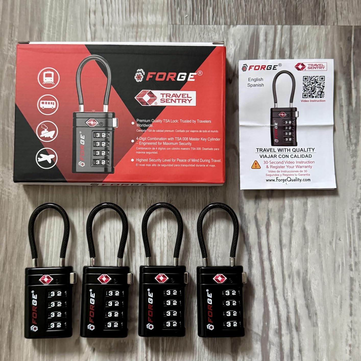 Forge Open Alert TSA Approved Luggage Locks, Extra Long Cable, TSA Travel Locks, Zinc Alloy Body. 2 15'' Cable Locks. customer photo 1