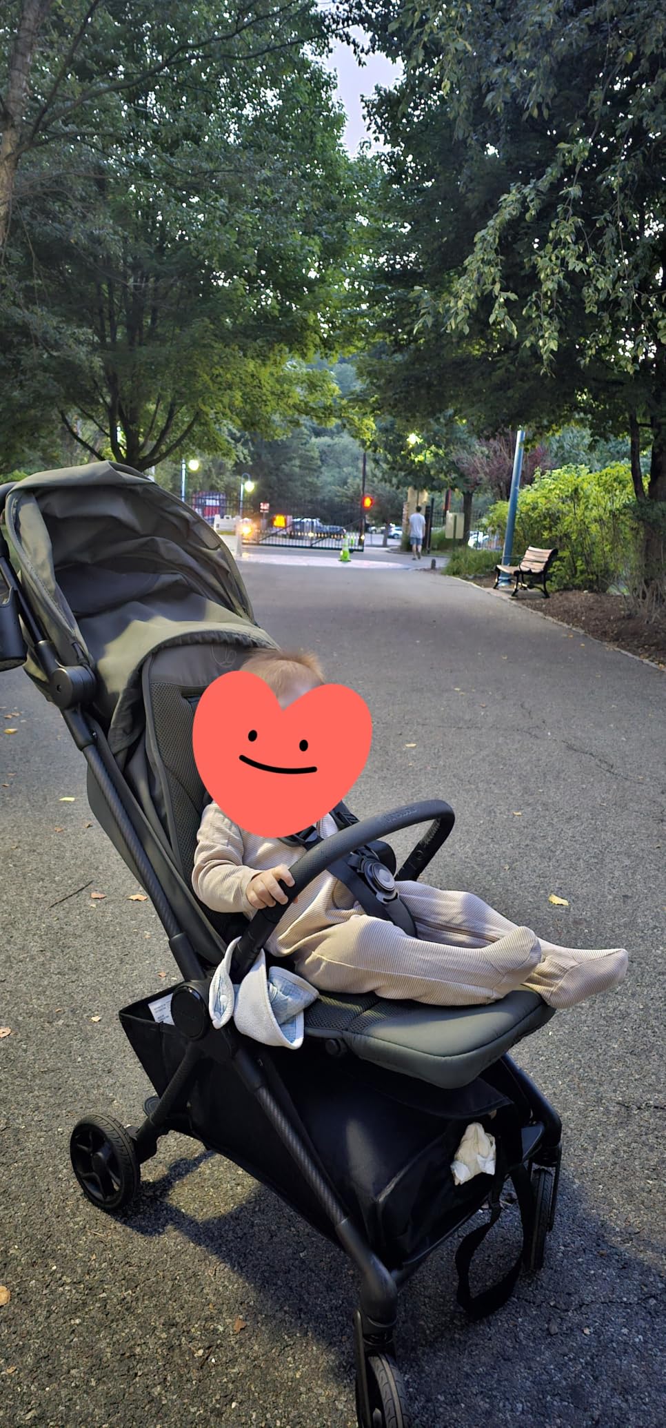Mompush Nexis Carbon Fiber Lightweight Travel Stroller, Carry-On, Forest | Lightweight travel stroller for airplane, compact auto-fold, one-hand recline, XL basket, cup holder, rain cover included customer photo 1