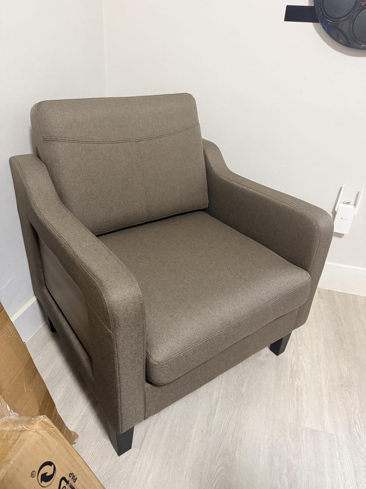 Upholstered Accent Chair with Foldable Side Table for Living Room | 2 Side Pockets, Modern Linen Armchair Wooden Fabric Chairs for Living Room, Comfy Reading for Bedroom/Office customer photo 1