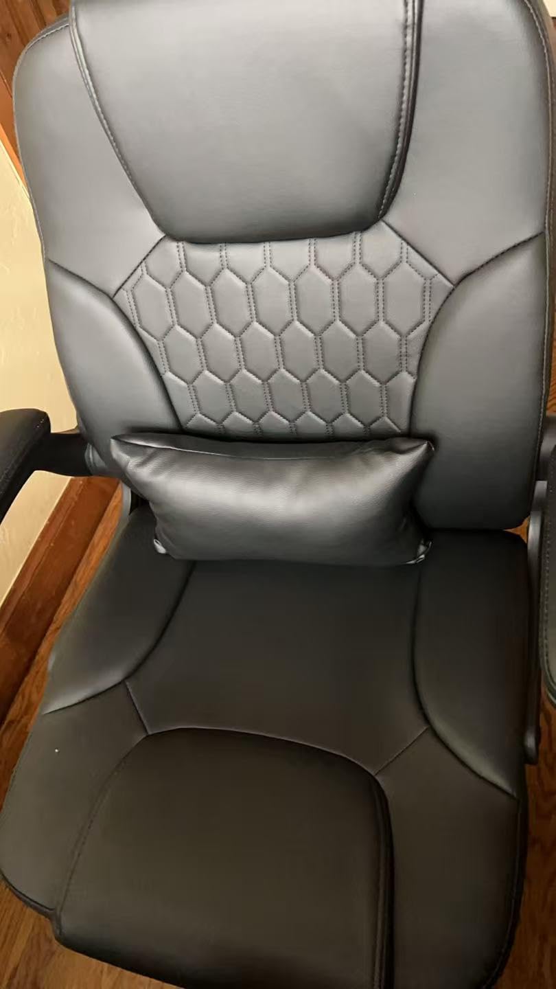 Leather Office Chair Swivel Lumbar Support for Short People Brown | Executive Office Chair PU, Leather Office Chair with Wheels, 360° Swivel Rolling Chair with Padded Arm, Ergonomic Computer Chair customer photo 2
