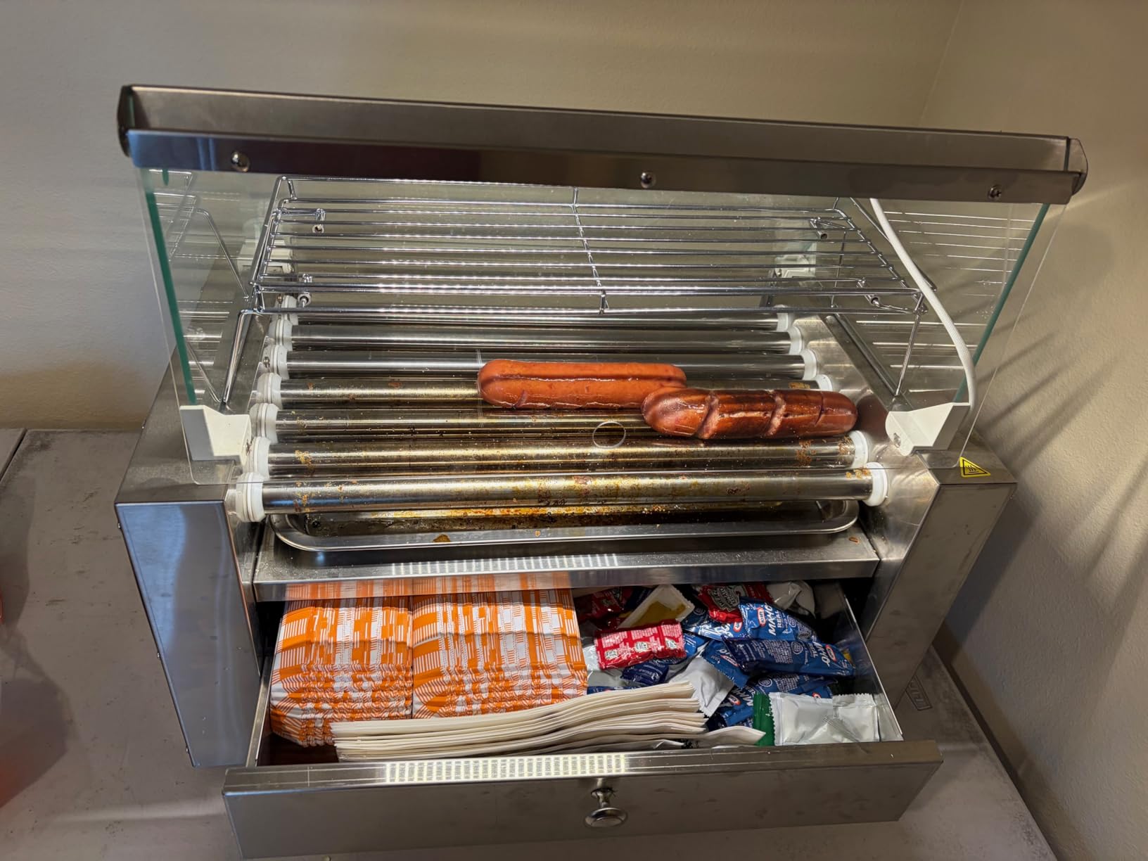 ROVSUN Hot Dog Cart for 5-7 Rollers Hot Dog Machine w/Storage Bin & Shelves, Heavy-Duty Steel Mobile Stand for Concession Stands, Fairs, Events customer photo 1