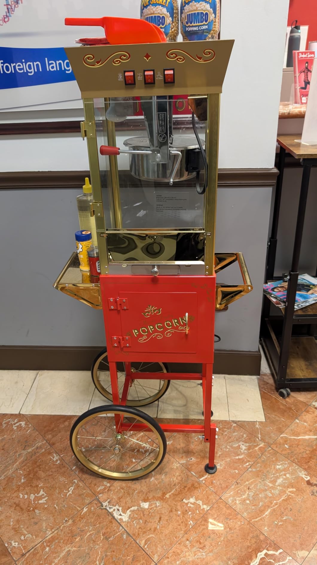 12 oz Popcorn Machine Cart - Commercial Vintage Popcorn Maker with Storage Stand, Stainless Steel Kettle & Tempered Glass, Ideal for Home Theater, Party Concessions and Carnival Events (Red) customer photo 1