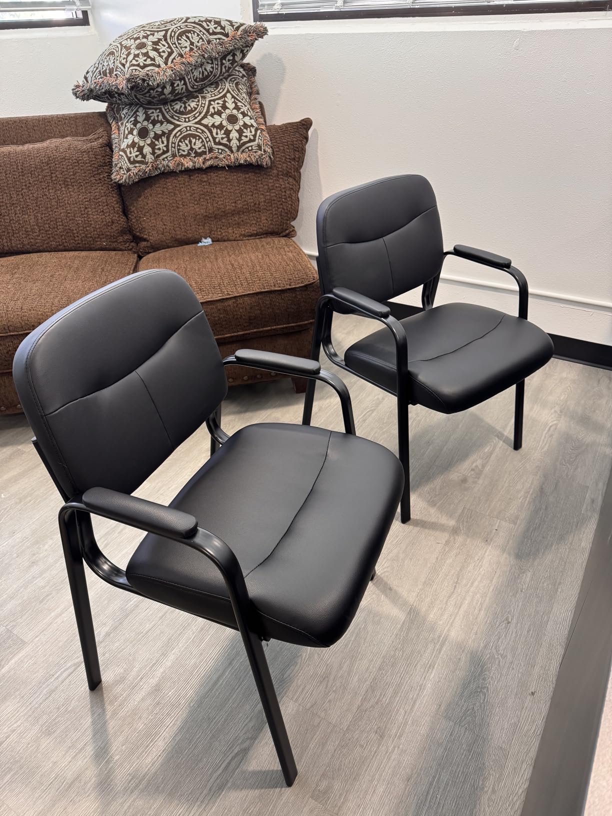 Sweetcrispy Waiting Room Chairs Set of 4, Office Guest Chairs No Wheels | Leather Padded Arms, Stationary Reception, Conference, Lobby Table, Elderly, Side Salon, Clinic, Inky customer photo 1
