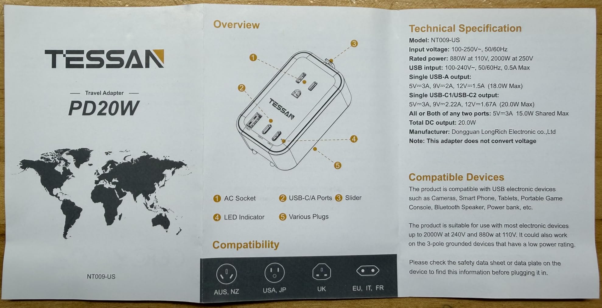 TESSAN Travel Adapter 009, PD 20W Universal Power Adapter 2 USB C 1 USB A | Ultra Thin International Plug Adaptor, Worldwide Outlet, for US to European UK Italy Spain New Zealand, Type C G A I, 1 Pack customer photo 1