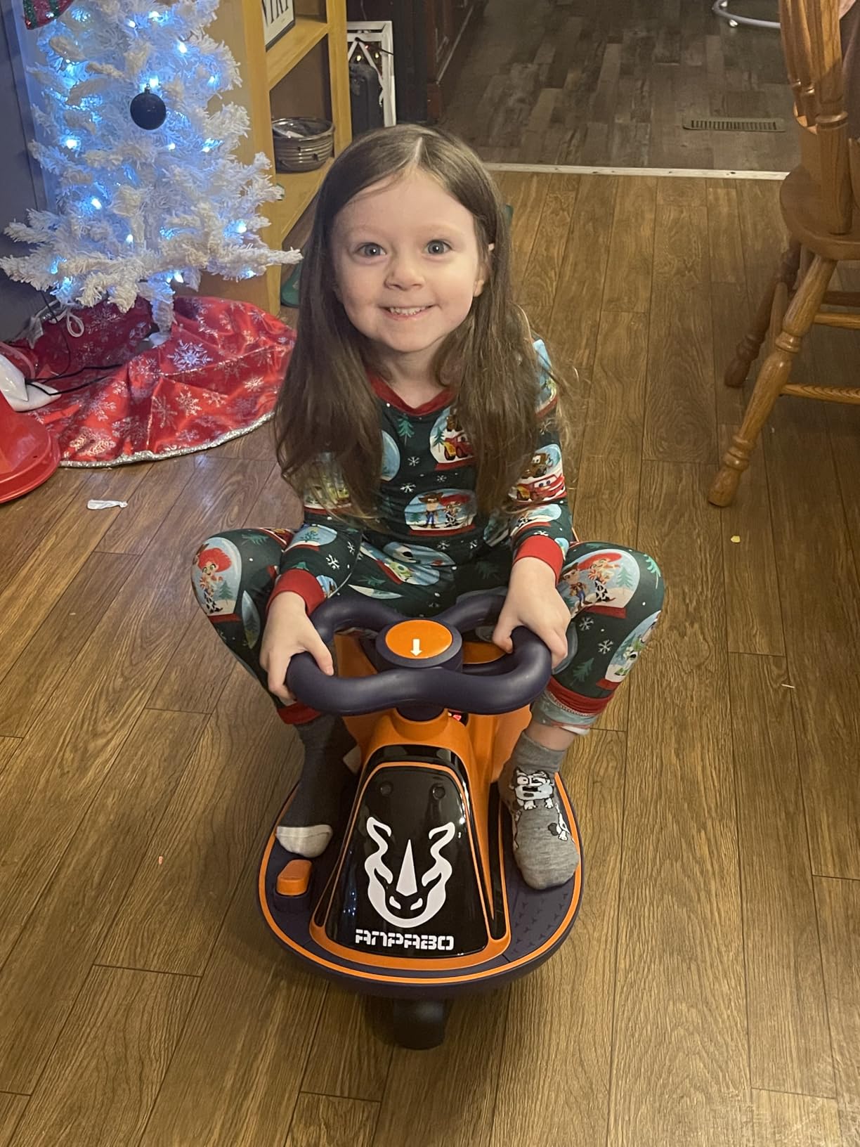 ANPABO 12V Electric Wiggle Car for Kids, 2 Seater, 2x75W Motor, Orange | 2 in 1 ride on toy for kids ages 3+, 2 speeds max 4.1 mph, anti-rollover, music & bluetooth, flashing wheels, 170 lbs customer photo 2