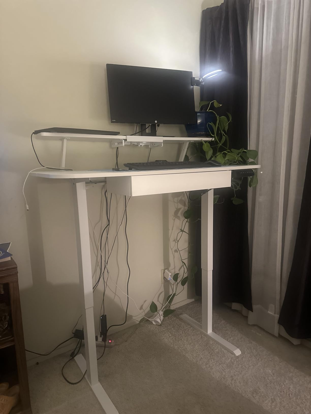 GTPLAYER Electric Standing Desk with Drawers, 48 x 24 Inches Height Adjustable Computer Desk with Monitor Stand, Laptop Stand, Sit Stand up Desk with Memory Preset for Home, Office, White customer photo 2