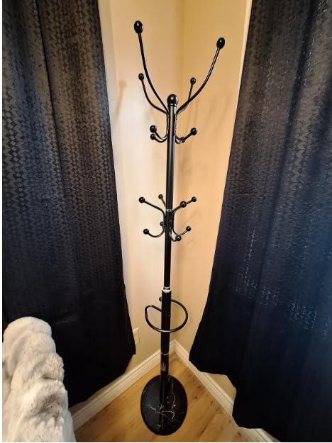 Pipishell Metal Heavy Duty Coat Rack with Sturdy Marble Base, Coat Tree with 16 Hooks & Detachable Umbrella Holder, Coat Rack Freestanding for Entryway, Corner, Bedroom and Home Office, Black customer photo 1
