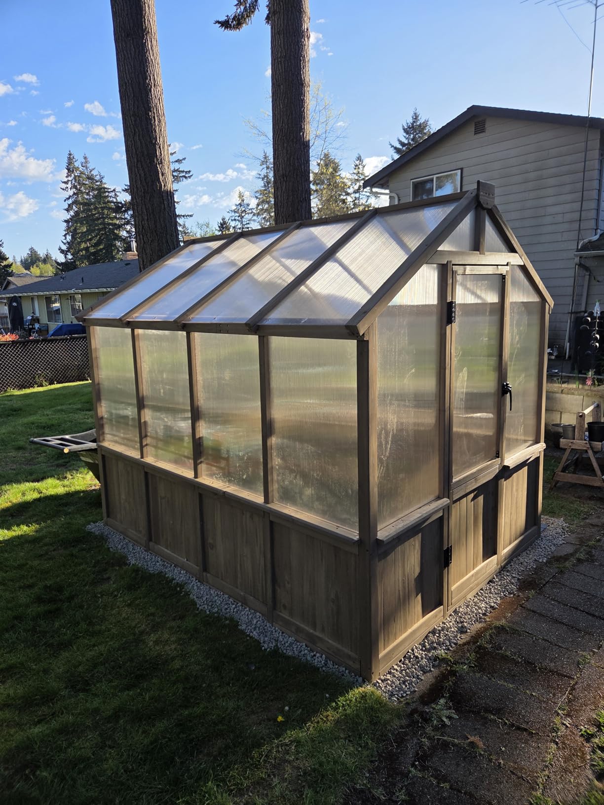 BlueWish 8x12 FT Greenhouse for Outdoors, Wood Green House with Cedar Frame & 6MM Thick Polycarbonate Panel, Walk in Greenhouse with Adjustable Vents for Outdoor, Patio, Garden, Backyard customer photo 1