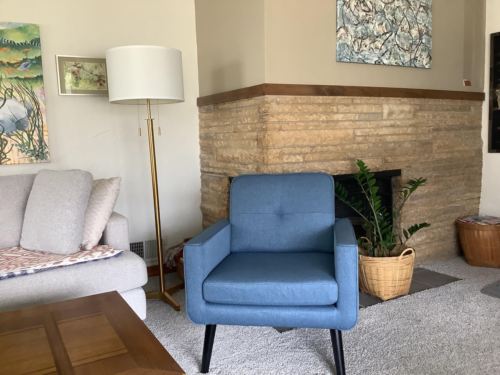 Mid Century Modern Accent Chair, Fabric Reading Armchair, Blue, 300LBS Capacity, Padded Seat, Stain-Resistant Fabric, Sturdy Wood Frame, Easy Assembly customer photo 1