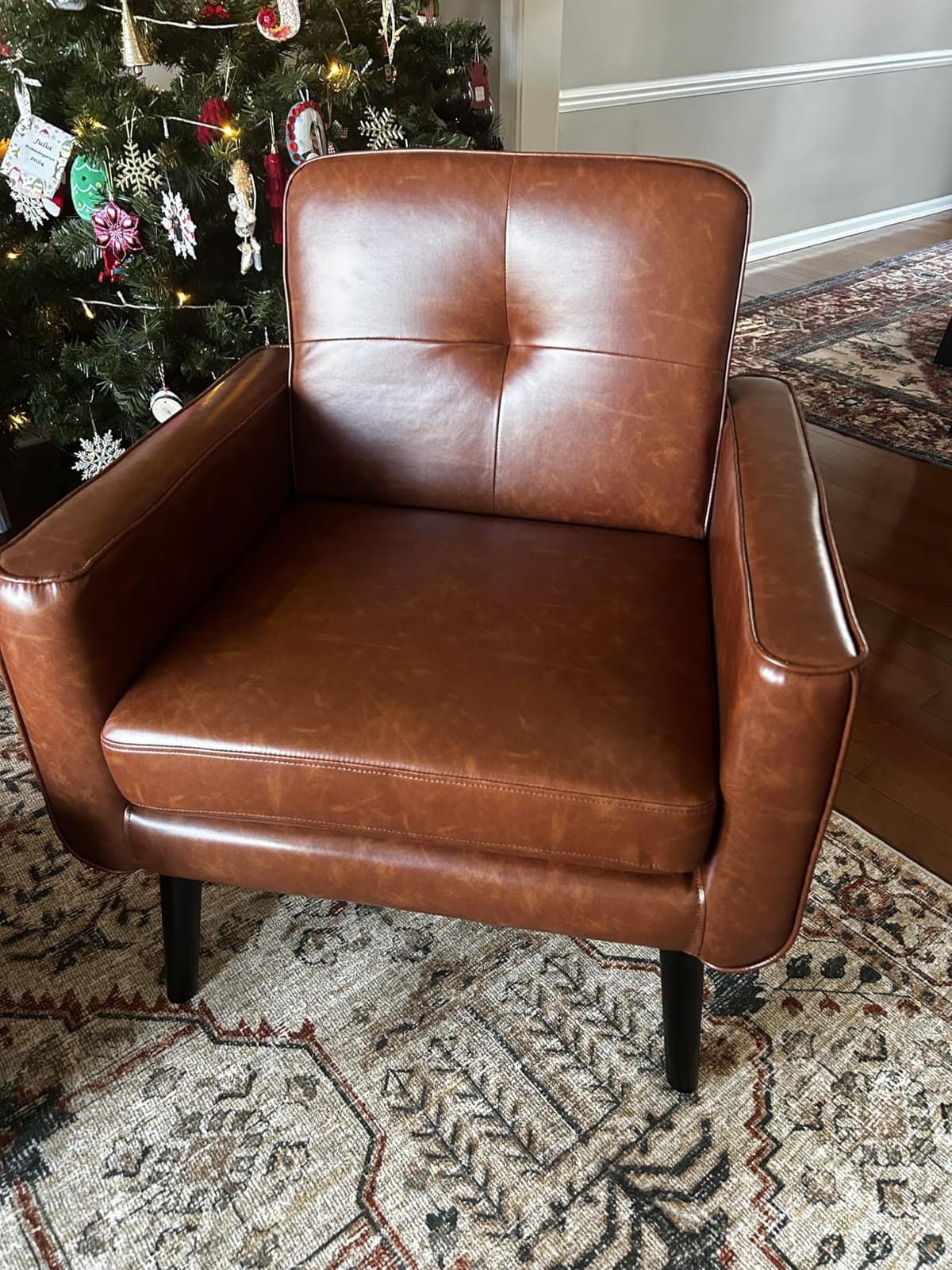 Mid Century Modern Accent Chair, Fabric Reading Armchair, Blue, 300LBS Capacity, Padded Seat, Stain-Resistant Fabric, Sturdy Wood Frame, Easy Assembly customer photo 2