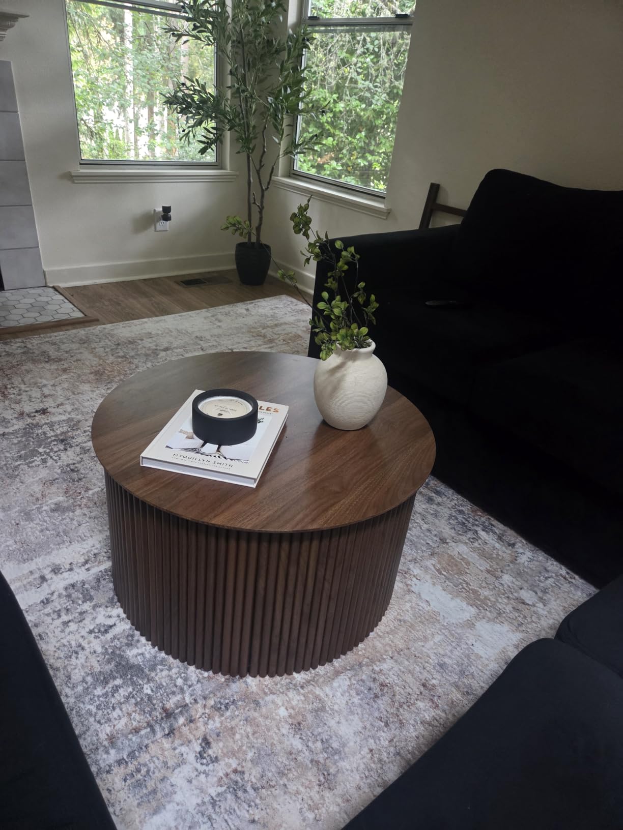 Fluted Round Nesting Coffee Table Set of 2 Circle Center Table Living Room | Mid Century Modern Wood Coffee Tables and End Table Set, Minimalist Center Tables for Living Room, Office(Black) customer photo 1
