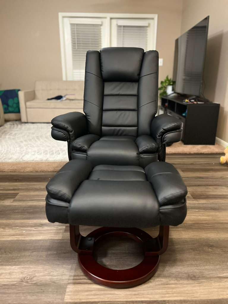 Swivel Recliner Chair with Ottoman, Adjustable PU Leather Recliner, Black | Smooth 360° Swivel, Adjustable Reclining Position, High Back for Tall People, Detachable Ottoman, Soft Cushion, Easy Assembly customer photo 2