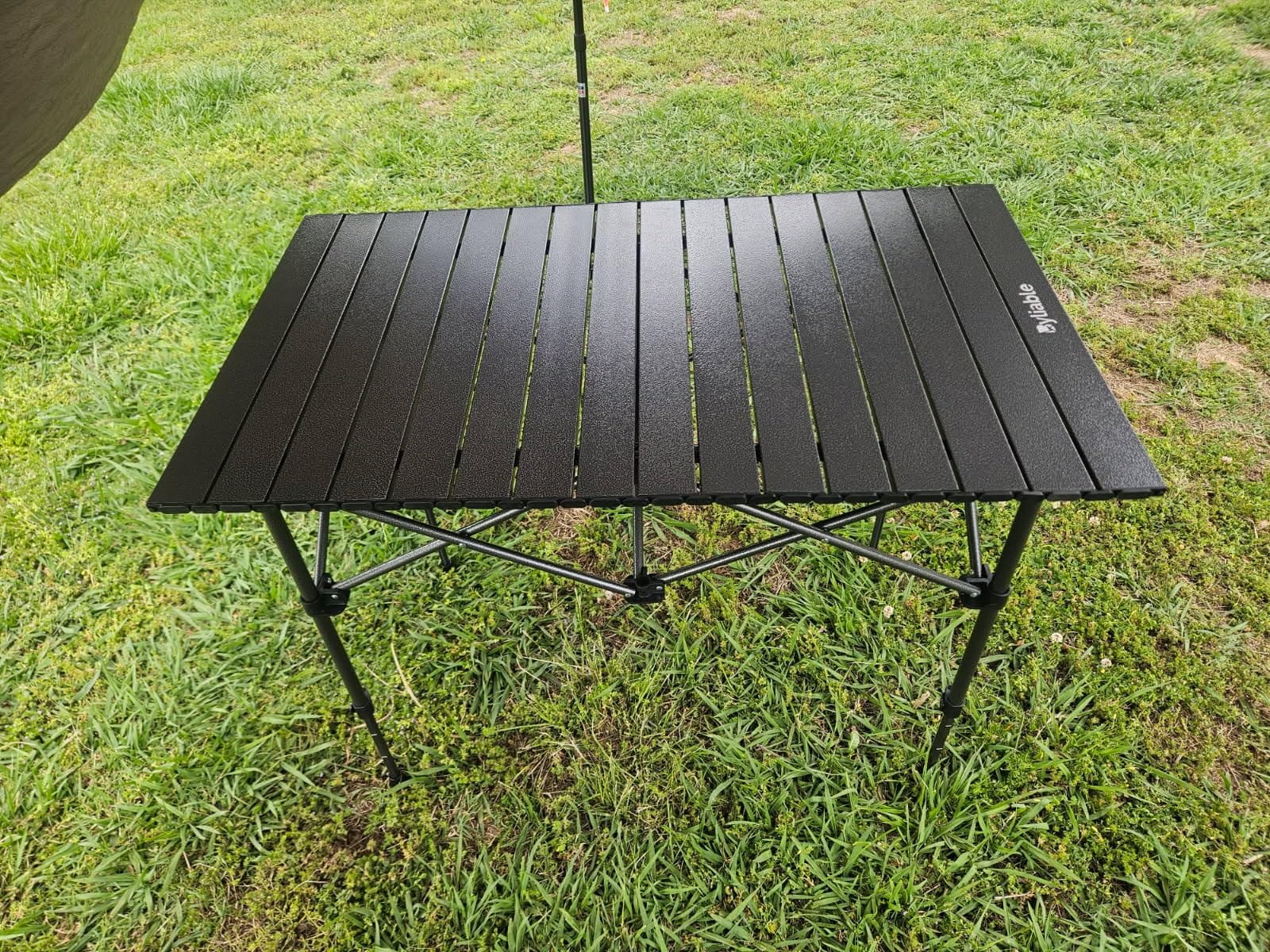 Byliable Camping Table Folding Portable Camp Aluminum Table, Wood Grain | Foldable Design, Roll-Up Aluminum Tabletop, Lightweight with Carry Bag, Height-Adjustable Legs, Outdoor for Camp, Picnic customer photo 1