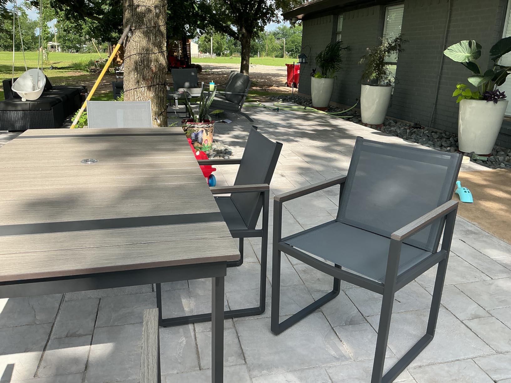 Full Grounded Outdoor Dining Set, Aluminum Patio Table and Chairs | 7 Piece Weather Resistant Patio Dining Furniture Set, 67.4
