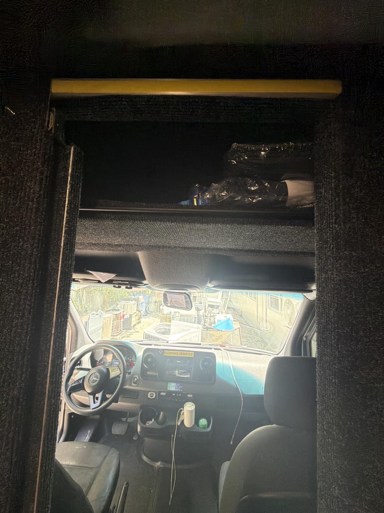 Aluminum Van Headliner Shelf for Mercedes Sprinter 2019 to 2025 | LED Strip Lights, Aluminum Alloy, 110 lbs Capacity, Carpet Liner, Curtain Rod Included, No Drill Installation customer photo 2