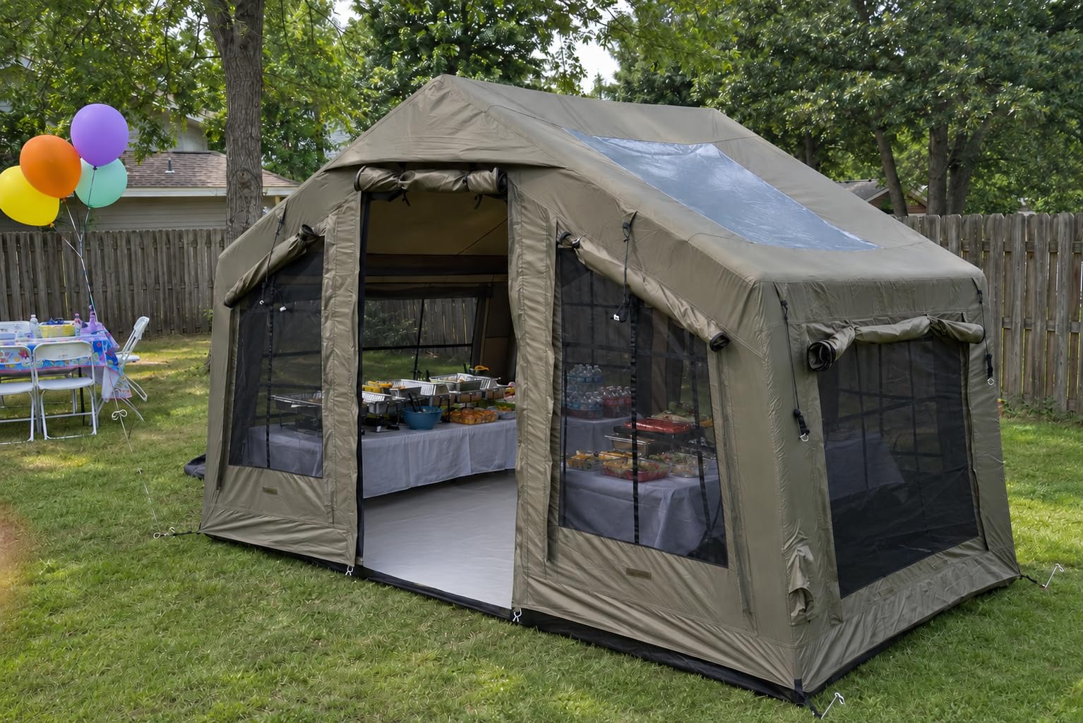TOMOUNT Inflatable Tent for Camping 3-5 Person Large Inflatable Cabin Tent with Skylight Hand Pump Stove Jack Air Tent Blow Up House for Luxury Family Camping customer photo 1