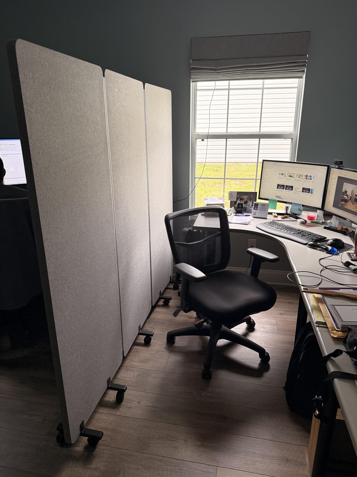 3 Panel Foldable Office Partitions, Mobile Cubicle Wall with Wheels | 71 x 66 Inch Noise Cancelling & Sound Proof Room Dividers Partition Wall, Aluminum Frame Dark Gray customer photo 1