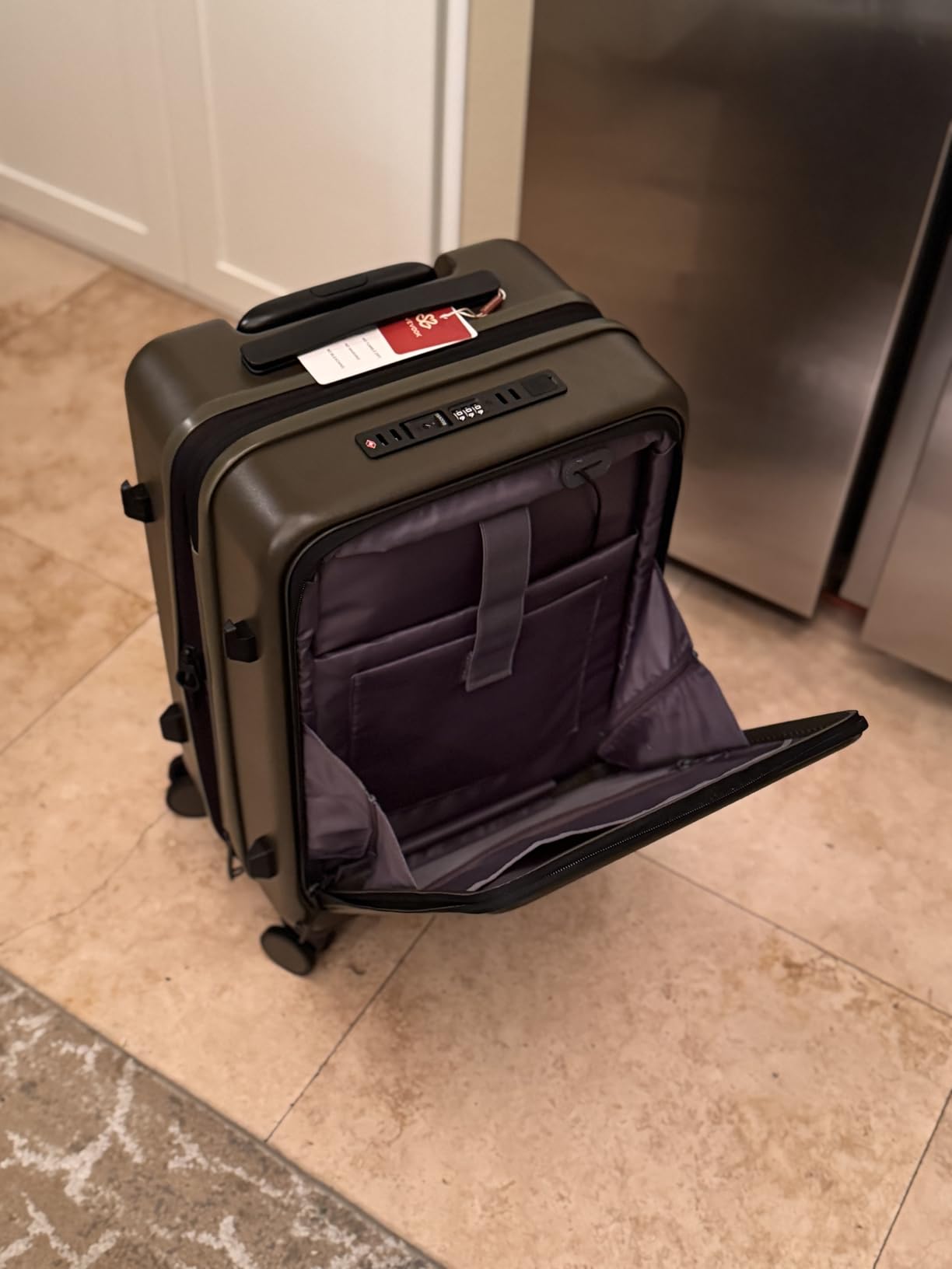LOVEVOOK Carry On Luggage 22x14x9 Airline Approved, Expandable Hard Shell Suitcase with Spinner Wheels, USB Charging Port & Front Pocket, PC Hardside Rolling Luggage with TSA Lock for Travel,Beige customer photo 1