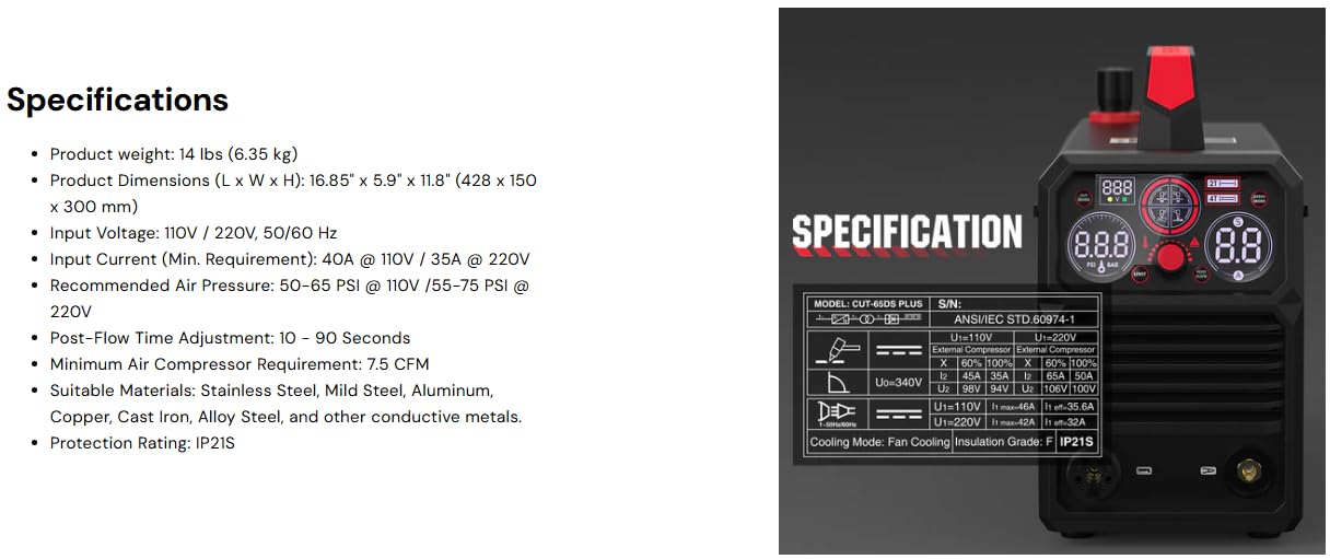YESWELDER CUT-65DS PLUS Plasma Cutter, 4-in-1 Non-HF Pilot Arc, 110/220V | Plate Cutting, Grid Cutting, Gouging, and Marking Versatility, ETL Certified, IP21 Rating, Overload and Overheat Protection customer photo 1