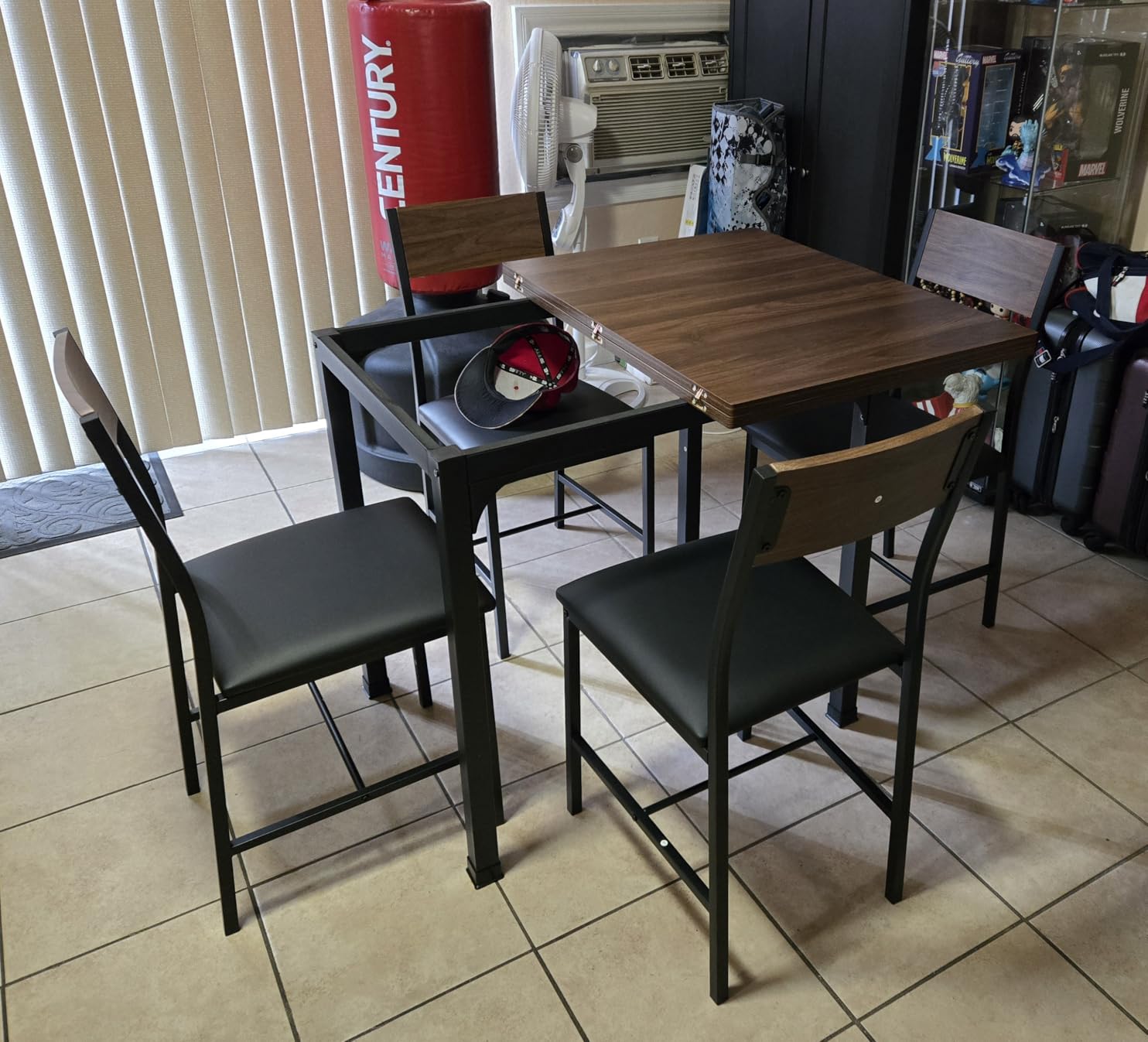 IRONCK Dining Table Set for 4, Extendable Kitchen Table Chairs Set of 4, Dining Room Table with 4 Upholstered Chairs, Folding for Small Space, Walnut customer photo 1