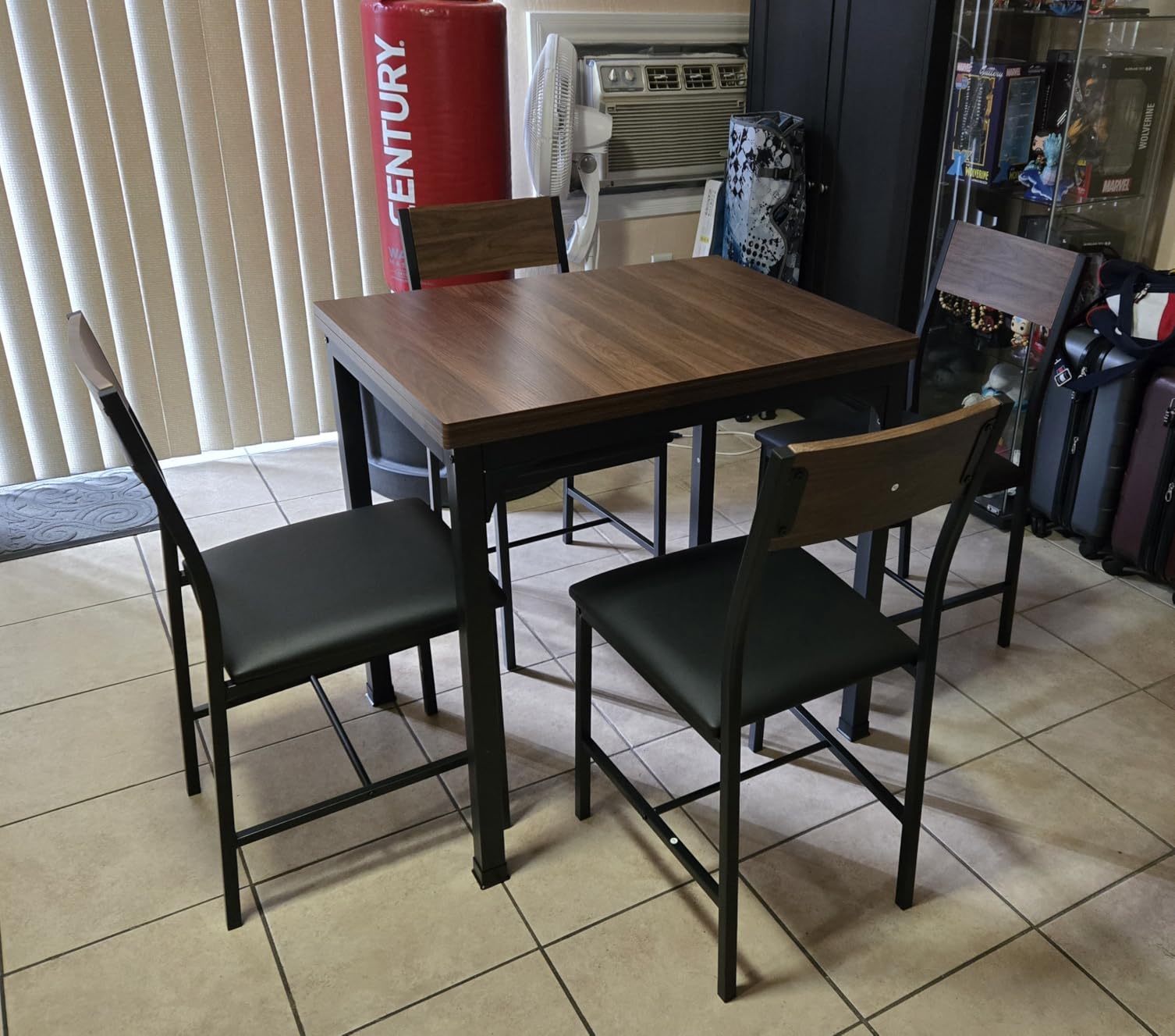 IRONCK Dining Table Set for 4, Extendable Kitchen Table Chairs Set of 4, Dining Room Table with 4 Upholstered Chairs, Folding for Small Space, Walnut customer photo 2
