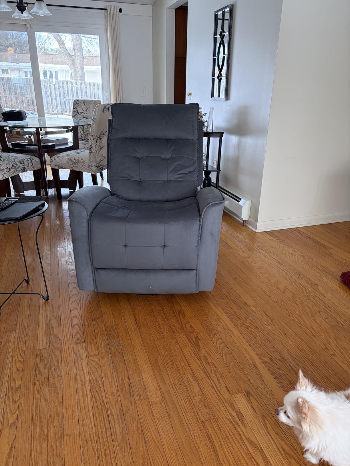 Swivel Rocker Recliner Chair, Rocking Chair, Small Swivel Recliner for Small Spaces, Living Room, RV(Dark Grey) customer photo 2