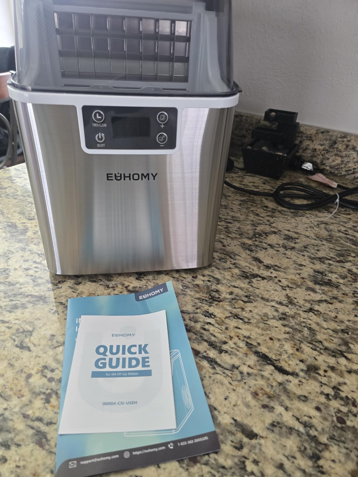 EUHOMY Ice Cube Maker Machine Countertop, 45Lbs/Day, 24Pcs in 13 Mins | 2 Ways to Add Water, Self-Cleaning Square Ice Maker with Scoop & Basket, for Home/Kitchen/Office/Bar, Silver customer photo 2