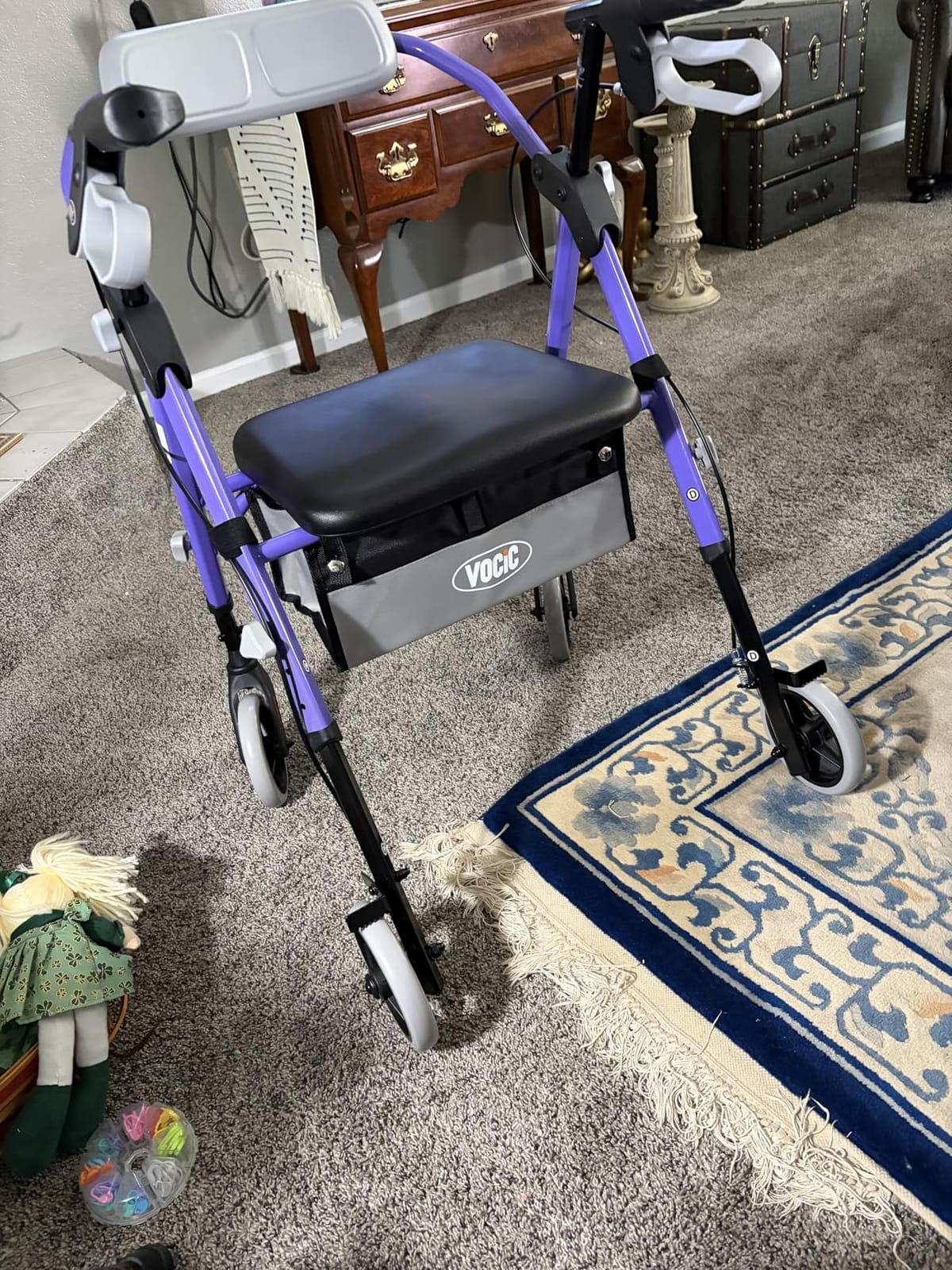 VOCIC Z11 Rollator Walker for Seniors with Seat, 380 LBS | Lightweight Design with Ergo Seat & Backrest, Height Adjustable & Easily Foldable for Seniors' Mobility, Blue customer photo 1