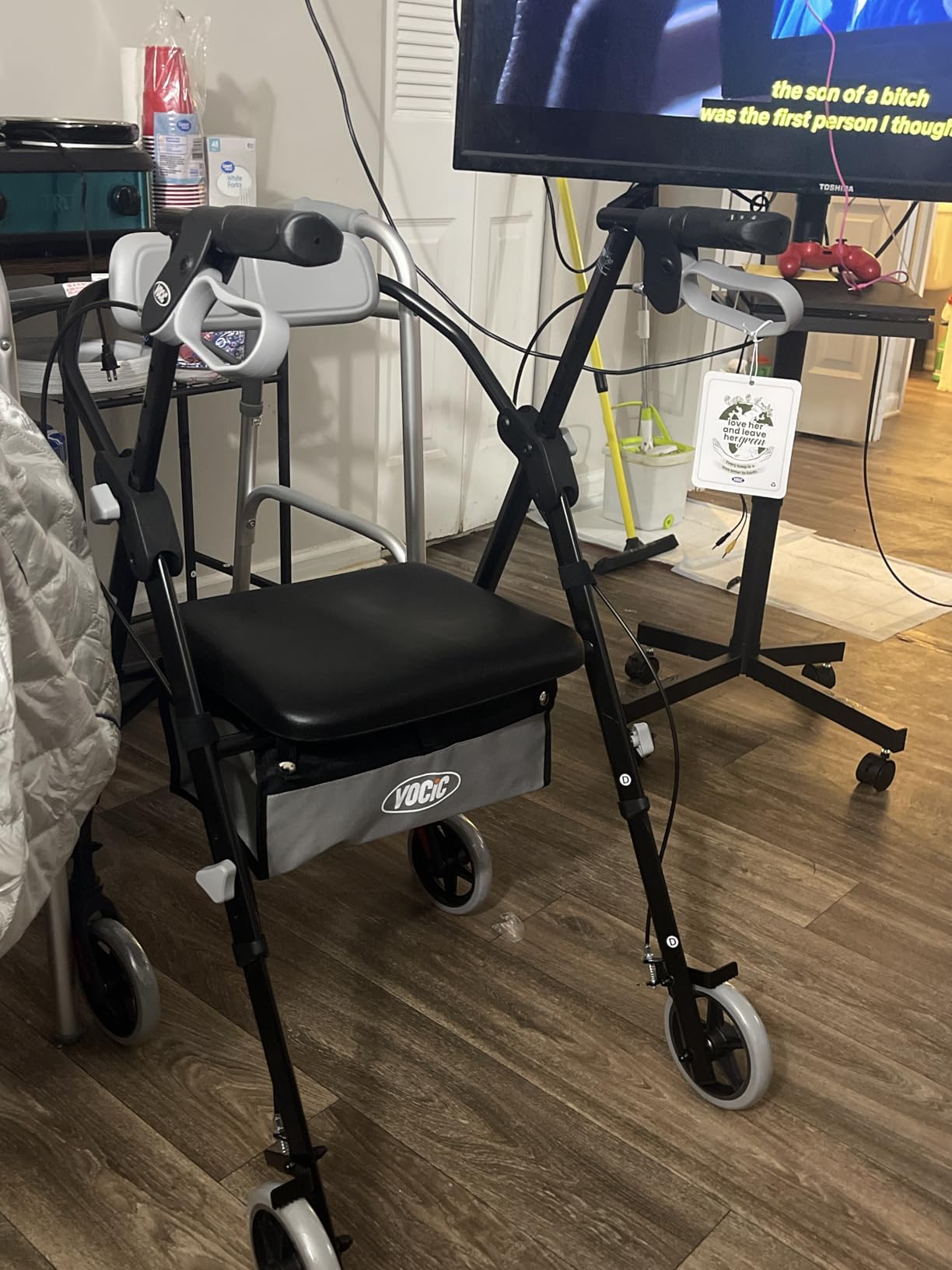 VOCIC Z11 Rollator Walker for Seniors with Seat, 380 LBS | Lightweight Design with Ergo Seat & Backrest, Height Adjustable & Easily Foldable for Seniors' Mobility, Blue customer photo 2