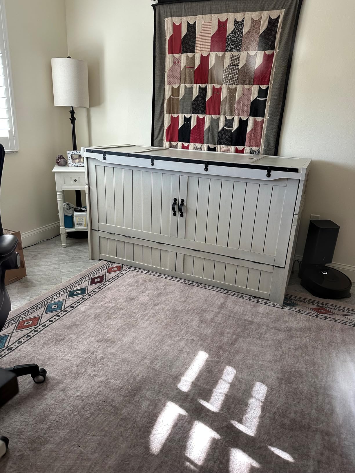 NIGHT & DAY Furniture Murphy Cube Cabinet Bed Queen - Solid Hardwood Fold-Out Space-Saving Portable Cabinet Bed with 6