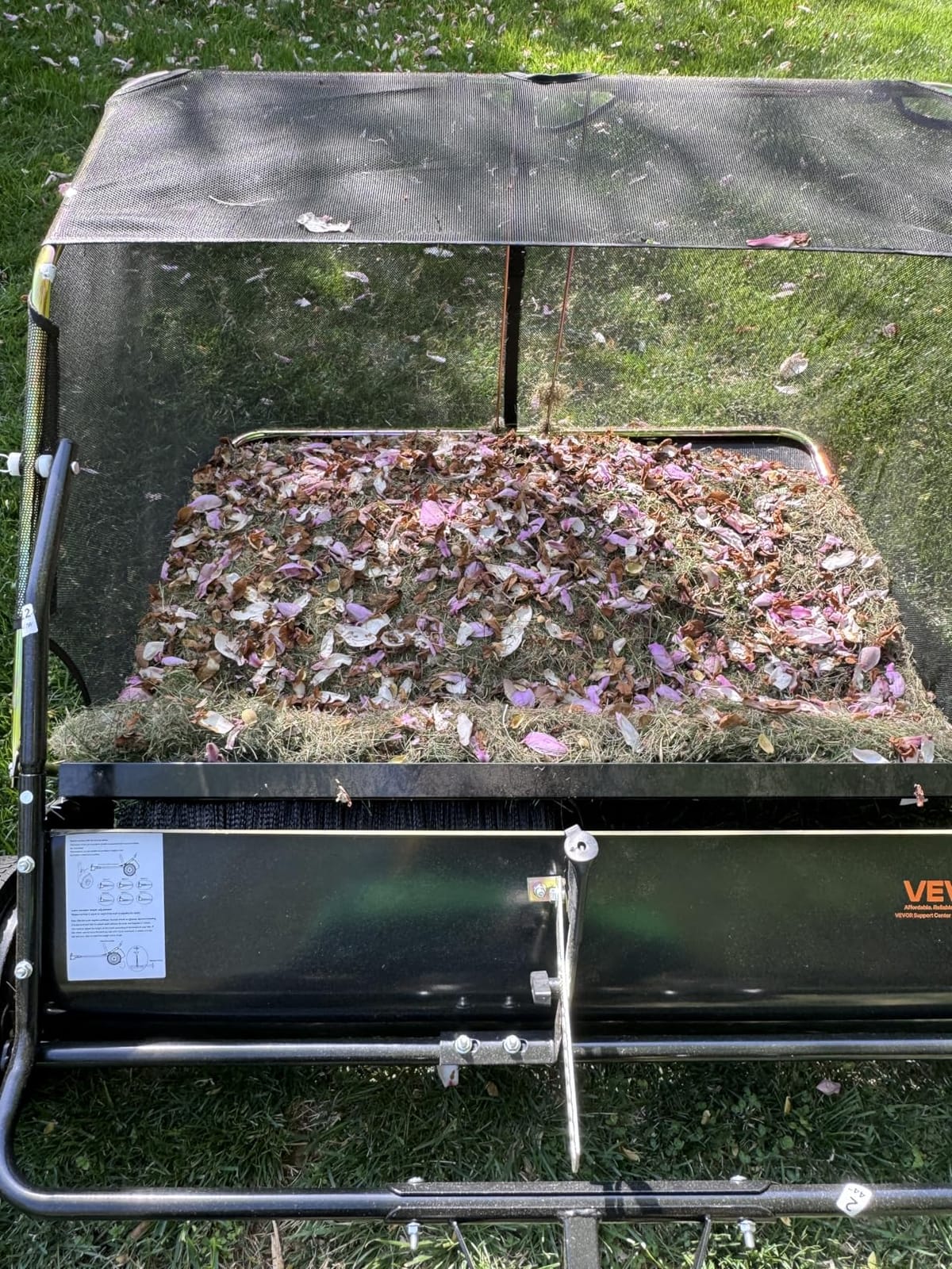VEVOR Tow Behind Lawn Sweeper 42-inch, 12 cu.ft. Large Pull Behind Lawn Sweeper, Heavy Duty Leaf & Grass Collector with Dumping Rope, Adjustable Sweeping Height for Picking Up Debris & Grass customer photo 1