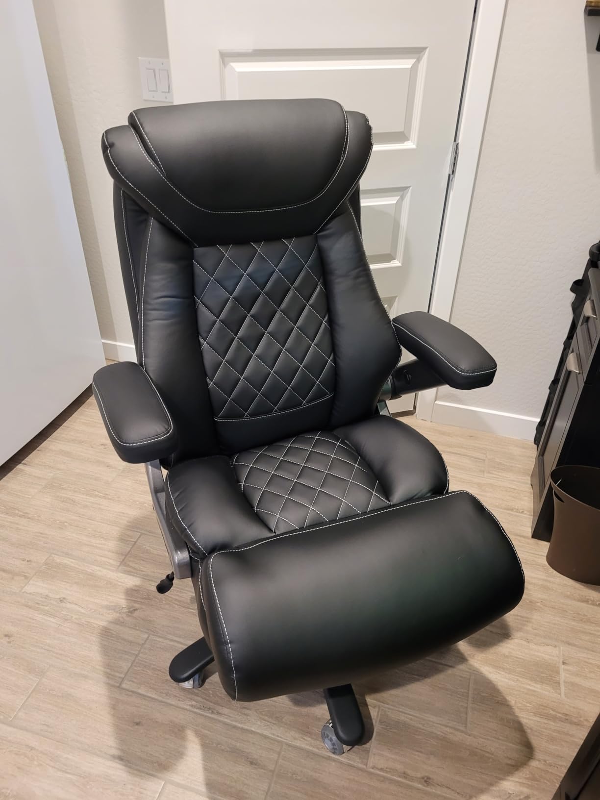 600LBS Large Big and Tall Office Chair, Heavy Duty Wide Ergonomic Gaming Office Chair with 5D Flip Arms, Comfy PU Leather Executive Office Desk Chair, Extra Wide Padded Seat, Adjustable Lumbar customer photo 2