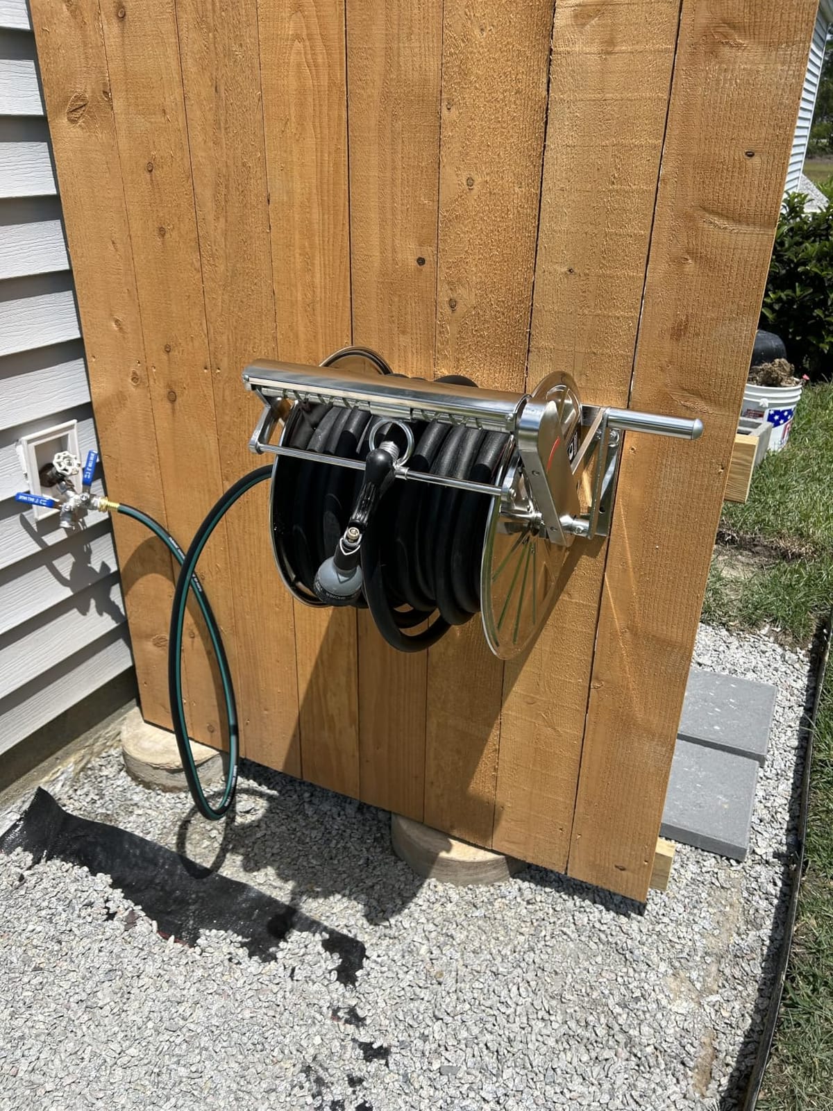 Stainless Steel Garden Hose Reel Heavy Duty, Wall Mount Water Hose Holder, 150 Feet of 5/8 Inch Hoses Capacity, Hose Reels with 5 ft Inlet Hose for Outside, Lawn, Yard, Garage customer photo 2