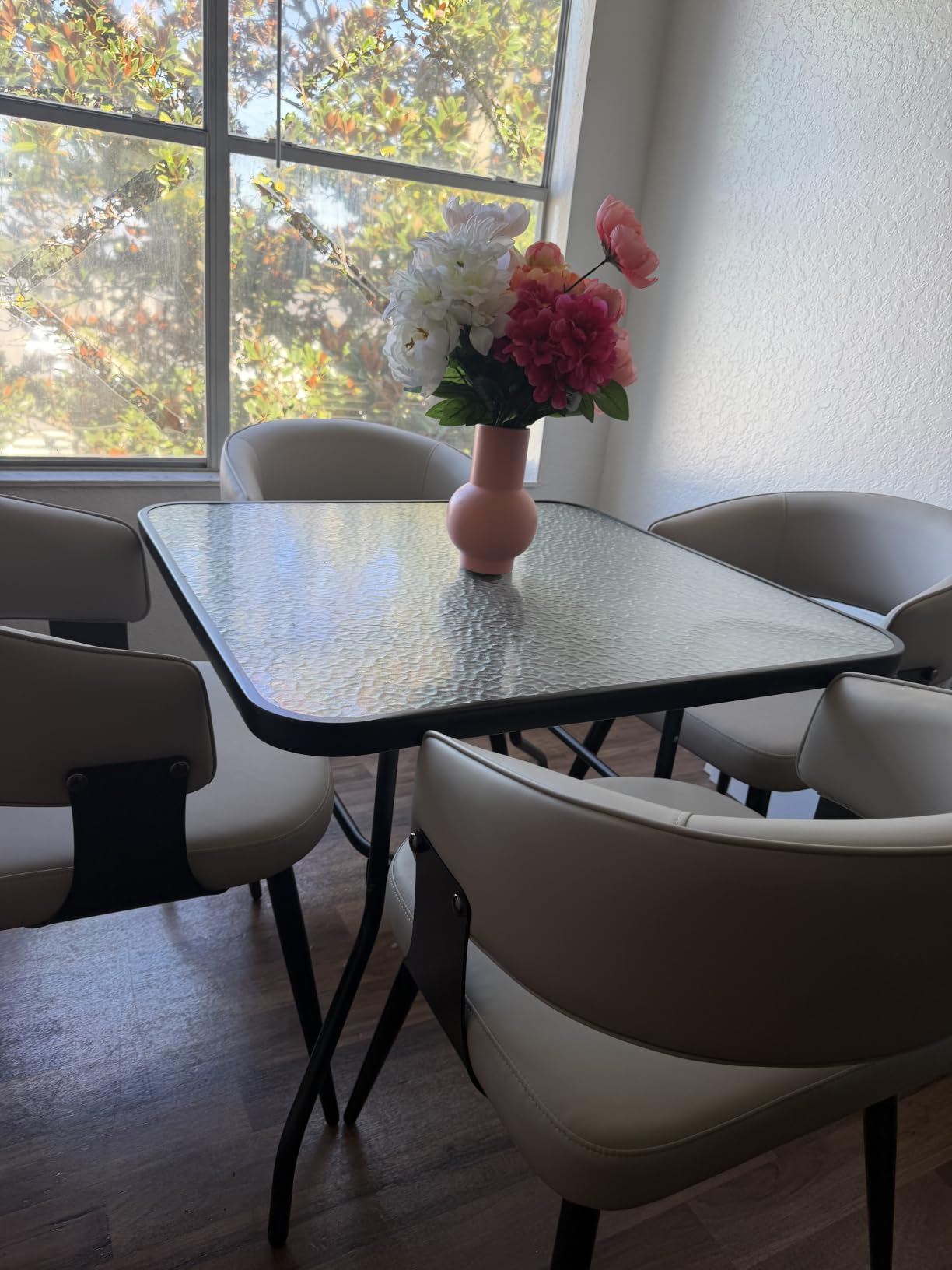 Dining Chairs Set of 4, Modern Upholstered Faux Leather Kitchen Chairs with Curved Back, Easy to Assemble & Clean (Brown) customer photo 2
