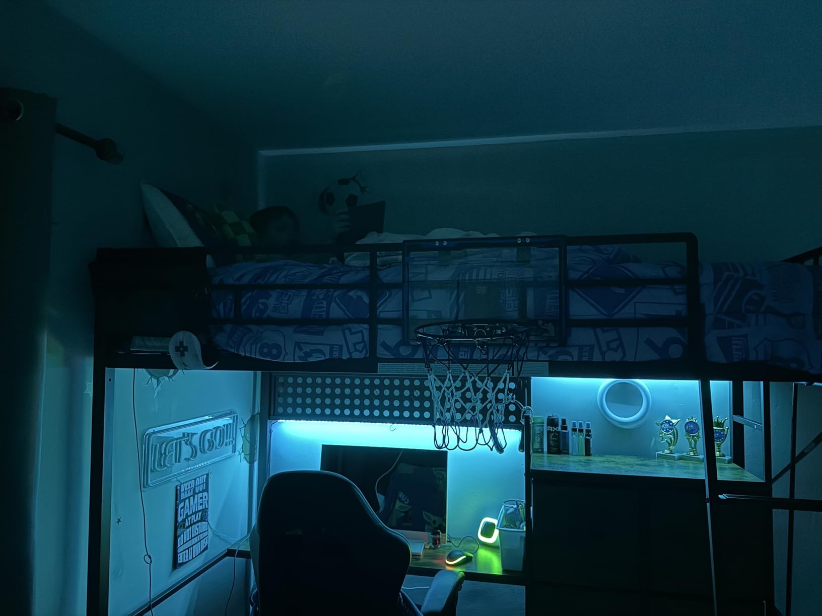 Decofy White Twin Loft Bed with Desk and 6 Storage Drawers, Metal Twin Size Loft Beds with Charging Station, RGB LED Lights, and Pegboard & Hanging Rod for Kids, Teenager (White) customer photo 1