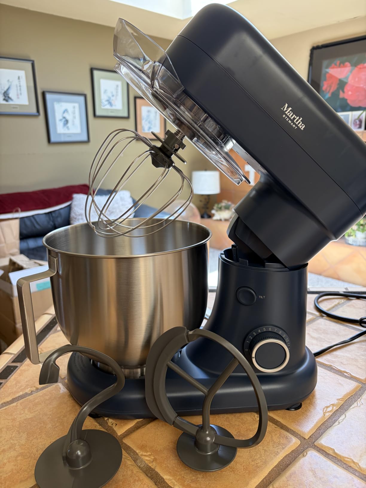 Martha Stewart 5.3QT Tilt Head Stand Mixer, 12 Speeds, Stainless Steel Bowl | Dough Hook, Stainless Whisk, Beater, Removable Splash Shield, Caviar Gray customer photo 1