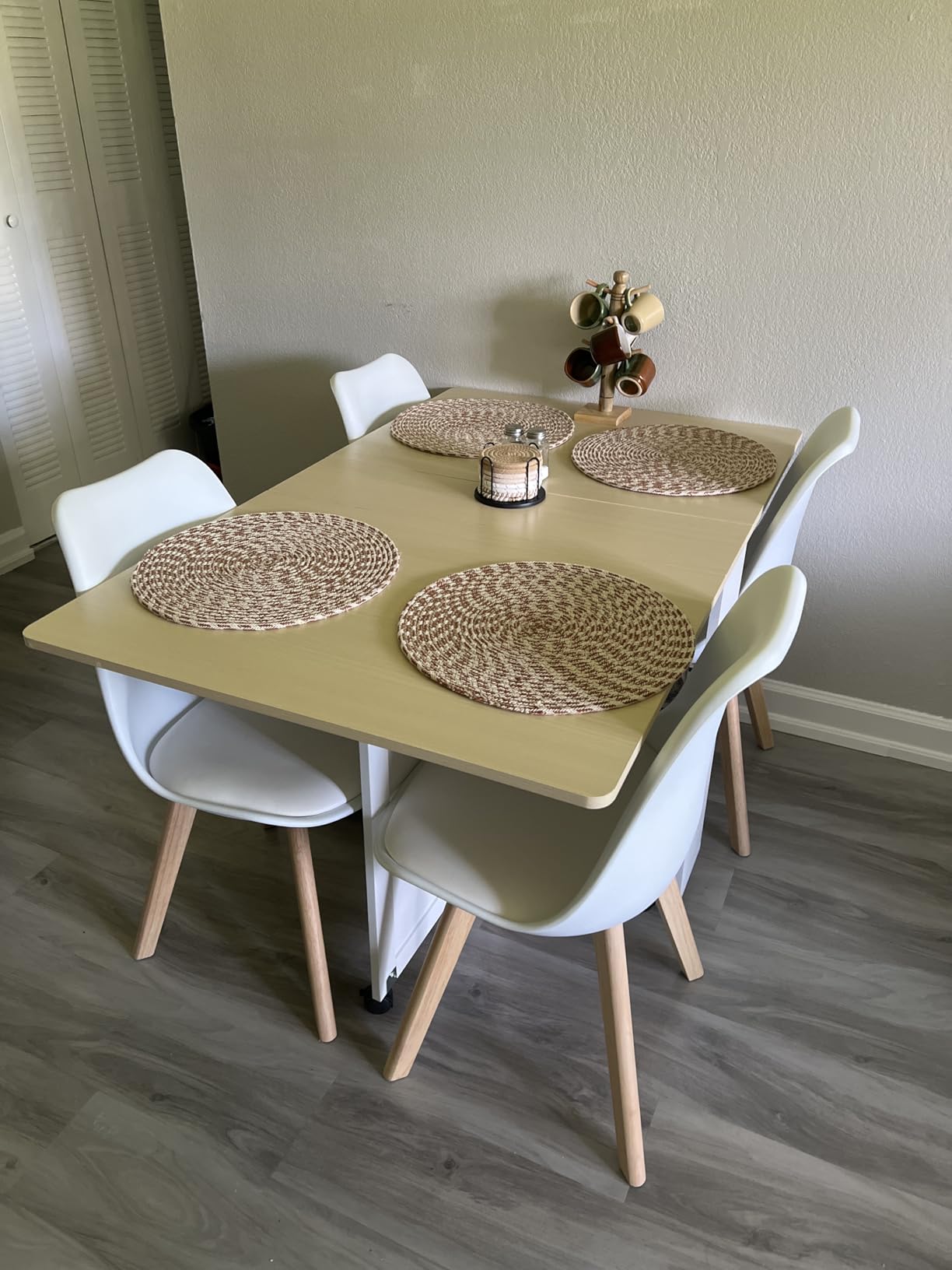 Garvee Folding Dining Table with Storage, Folding Kitchen Table with 6 Wheels, Drawer & Shelves, Compact Dining Table for Small Spaces customer photo 2