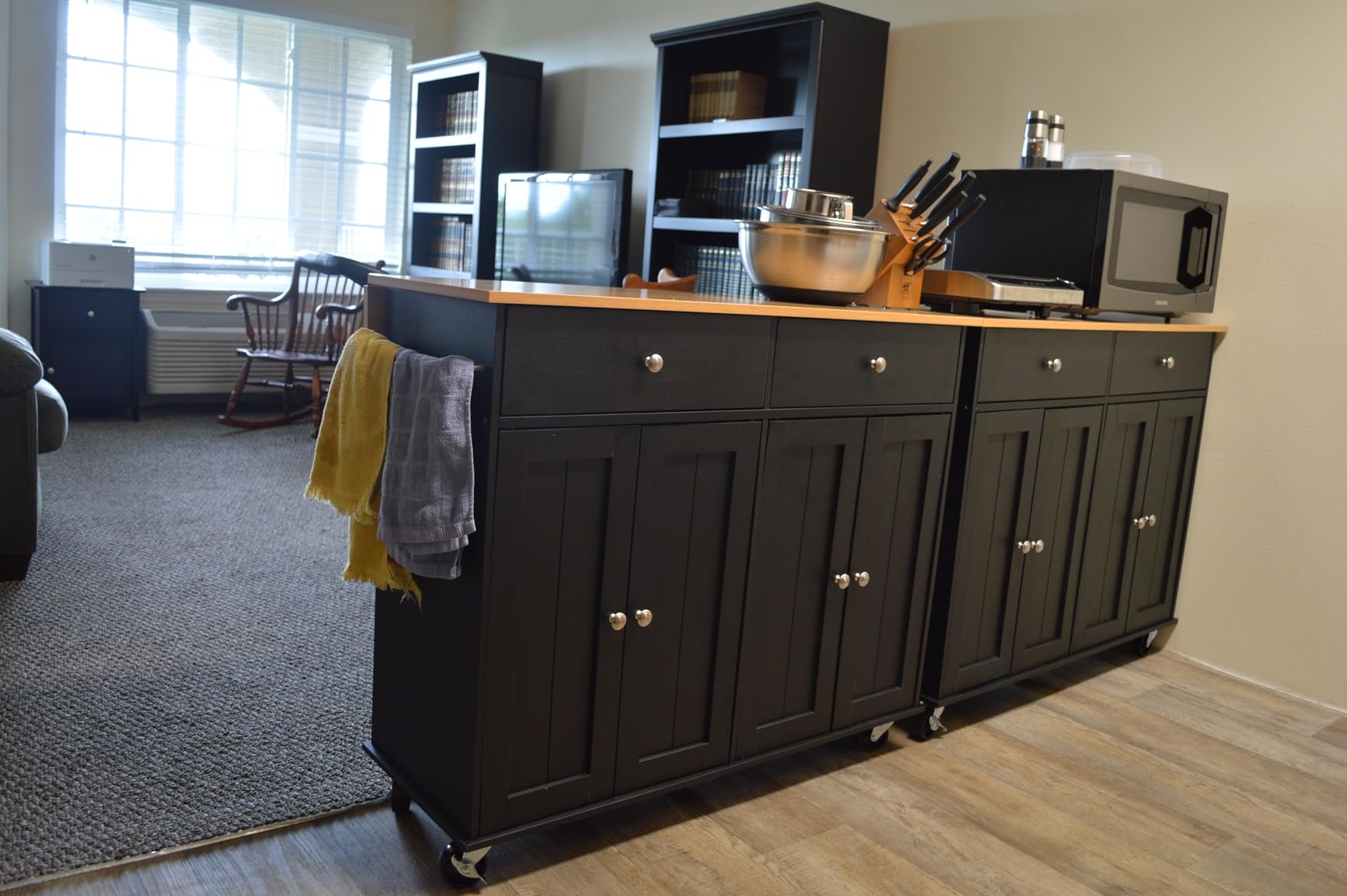 Shintenchi Kitchen Island with Drop Leaf, Rolling Kitchen Cart with Storage on Wheels, Table Bar Cart for Kitchen with Towel Rack & Seating Area for Dining Room, White customer photo 1